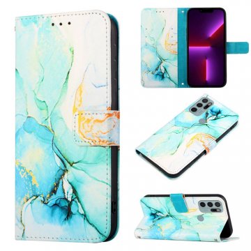 Marble Pattern Moto G60S Wallet Stand Case Green