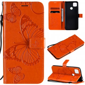 Xiaomi Redmi 9C Embossed Butterfly Wallet Magnetic Stand Case Orange