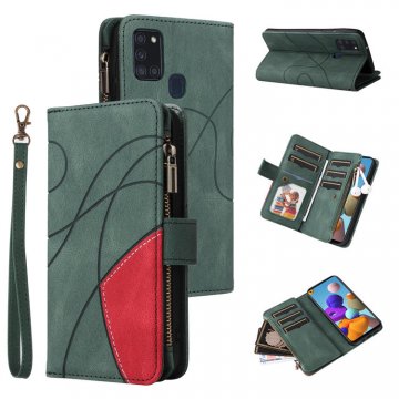 Samsung Galaxy A21S Zipper Wallet Magnetic Stand Case Green