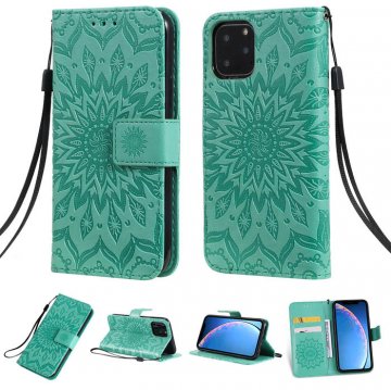 iPhone 11 Pro Embossed Sunflower Wallet Stand Case Green