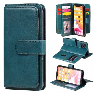 iPhone 11 Pro Multi-function 10 Card Slots Wallet PU Leather Case Dark Green