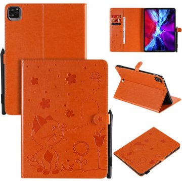 iPad Pro 11 inch 2020 Embossed Cat Wallet Stand Leather Case Orange