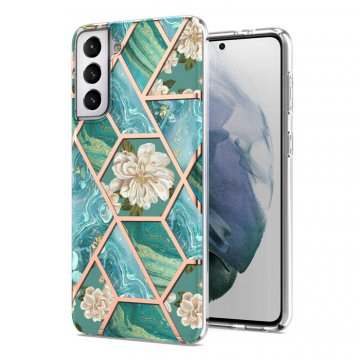 Samsung Galaxy S21 Flower Pattern Marble Electroplating TPU Case Blue