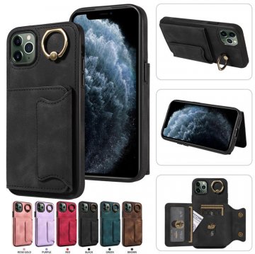 For iPhone 11 Pro Max Card Holder Ring Kickstand Case Black