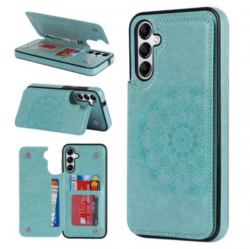 Mandala Embossed Samsung Galaxy A14 5G Case with Card Holder Green