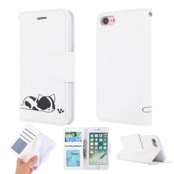 iPhone 7/8 Cat Pattern Wallet Magnetic Stand Leather Case White