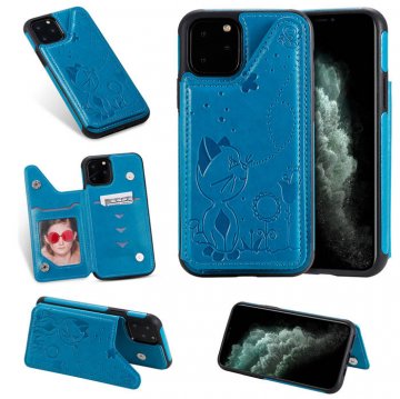 iPhone 11 Pro Max Bee and Cat Embossing Card Slots Stand Cover Blue