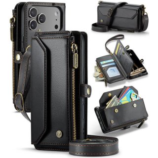 CaseMe iPhone 17 Pro Wallet RFID Blocking Crossbody Case with Wireless Charging Black