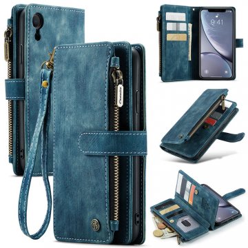 CaseMe iPhone XR Wallet Kickstand Retro Leather Case Blue