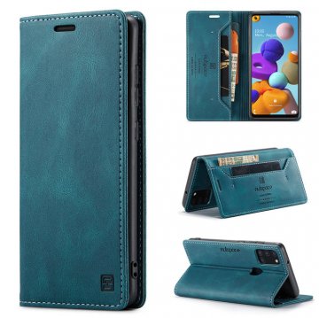 Autspace Samsung Galaxy A21S Wallet Kickstand Magnetic Case Blue