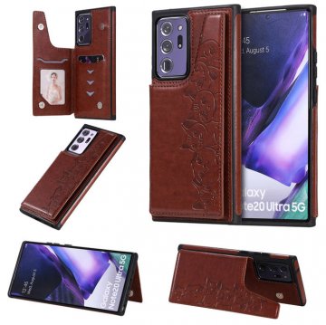 Samsung Galaxy Note 20 Ultra Luxury Cute Cats Magnetic Card Slots Stand Case Brown
