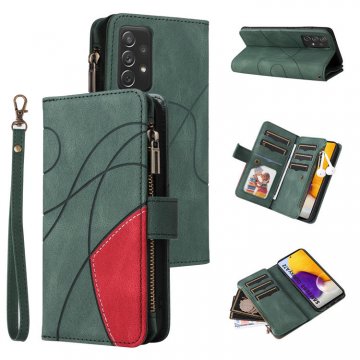 Samsung Galaxy A72 Zipper Wallet Magnetic Stand Case Green