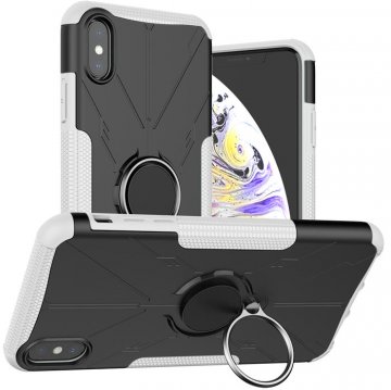 iPhone XS Max Hybrid Rugged PC + TPU Ring Kickstand Case White