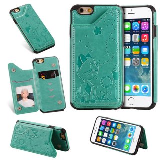 iPhone 6/6s Bee and Cat Embossing Magnetic Card Slots Stand Cover Green
