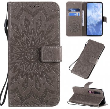 Xiaomi Mi 10/Mi 10 Pro Embossed Sunflower Wallet Stand Case Gray