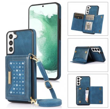 Bling Crossbody Wallet Samsung Galaxy S21 Plus Case with Strap Blue