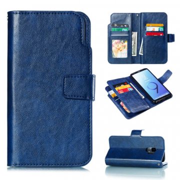 Samsung Galaxy S9 Wallet 9 Card Slots Stand Leather Case Blue