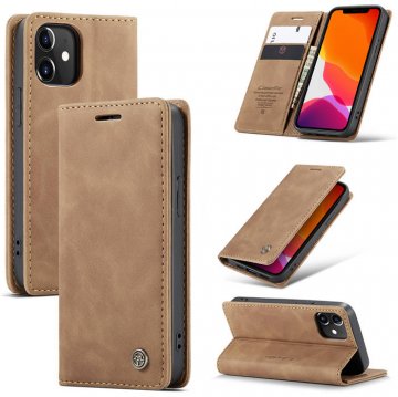CaseMe iPhone 12 Wallet Kickstand Magnetic Flip Leather Case Brown