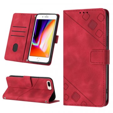 Skin-friendly iPhone 8 Plus/7 Plus Wallet Stand Case with Wrist Strap Red