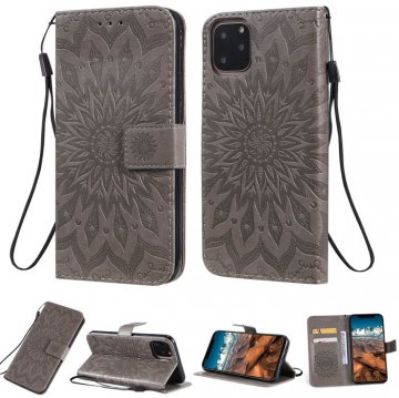iPhone 11 Pro Max Embossed Sunflower Wallet Stand Case Gray
