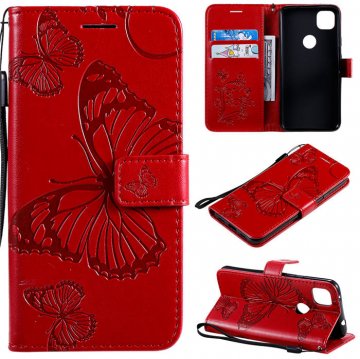 Google Pixel 4A 4G Embossed Butterfly Wallet Magnetic Stand Case Red