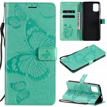 Motorola Moto G9 Plus Embossed Butterfly Wallet Magnetic Stand Case Green