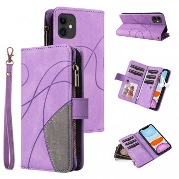 iPhone 11 Zipper Wallet Magnetic Stand Case Purple