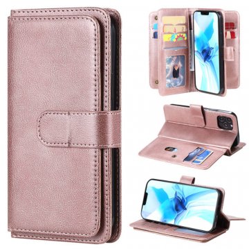 iPhone 12 Pro Multi-function 10 Card Slots Wallet Stand Case Rose Gold