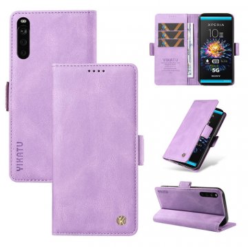 YIKATU Sony Xperia 10 III Skin-touch Wallet Kickstand Case Purple