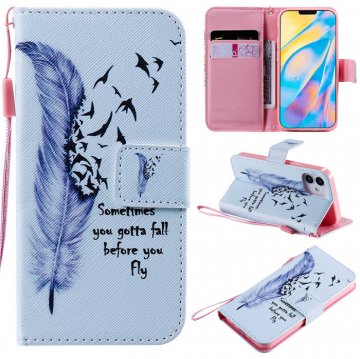 iPhone 12 Mini Embossed Feather Birds Wallet Magnetic Stand Case