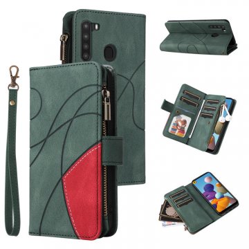 Samsung Galaxy A21 EU Version Zipper Wallet Magnetic Stand Case Green