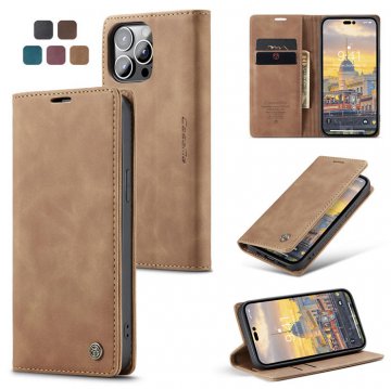 CaseMe iPhone 14 Pro Max Wallet Kickstand Magnetic Case Brown