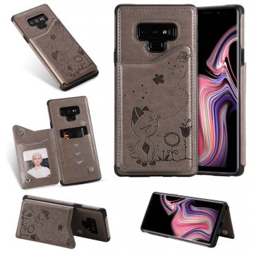 Samsung Galaxy Note 9 Bee and Cat Card Slots Stand Cover Gray