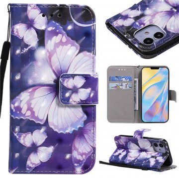 iPhone 12 Mini Violet Butterfly Painted Wallet Magnetic Kickstand Case