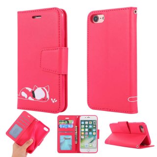 iPhone 7/8 Cat Pattern Wallet Magnetic Stand Leather Case Red