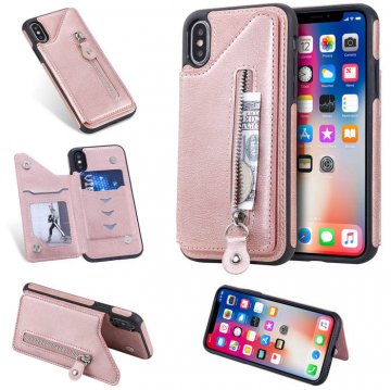 iPhone X Wallet Magnetic Kickstand Shockproof Cover Rose Gold