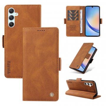 YIKATU Samsung Galaxy A34 5G Skin-touch Wallet Kickstand Case Brown