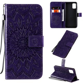 Samsung Galaxy A71 Embossed Sunflower Wallet Stand Case Purple