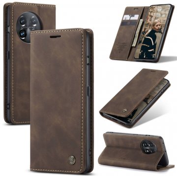 CaseMe OnePlus 11 Wallet Magnetic Retro Suede Leather Case Coffee