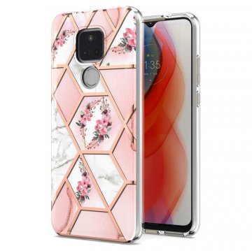 Moto G Play 2021 Flower Pattern Marble Electroplating TPU Case Pink