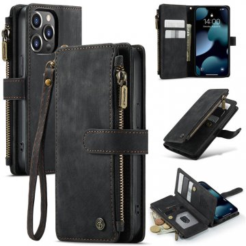 CaseMe iPhone 13 Pro Wallet Kickstand Retro Leather Case Black
