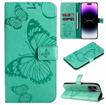 Embossed Butterfly Wallet Kickstand Magnetic Phone Case Green