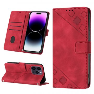 Skin-friendly iPhone 14 Pro Wallet Stand Case with Wrist Strap Red
