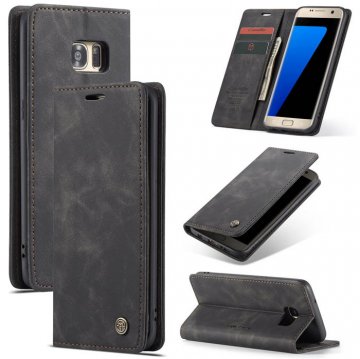 CaseMe Samsung Galaxy S7 Edge Wallet Magnetic Flip Case Black