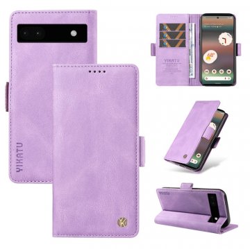 YIKATU Google Pixel 6A Skin-touch Wallet Kickstand Case Purple