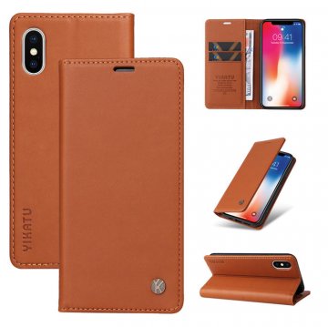 YIKATU iPhone X/XS Wallet Kickstand Magnetic Case Brown