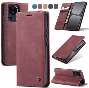 CaseMe Xiaomi 13 Lite Wallet Retro Suede Leather Case Red