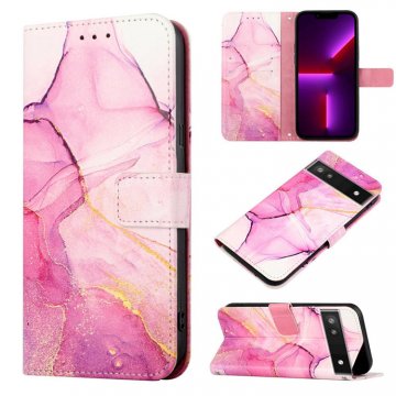 Marble Pattern Google Pixel 6A 5G Wallet Stand Case Purple Gold