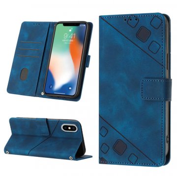 Skin-friendly iPhone X/XS Wallet Stand Case with Wrist Strap Blue