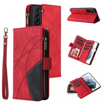 Samsung Galaxy S21 Plus Zipper Wallet Magnetic Stand Case Red